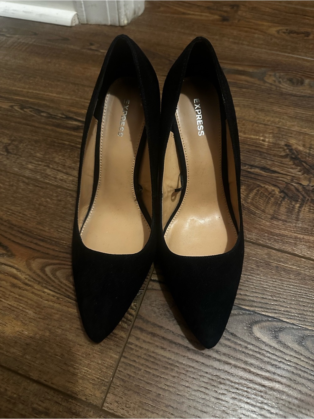 Express Black Pointed-Toe Suede Pumps